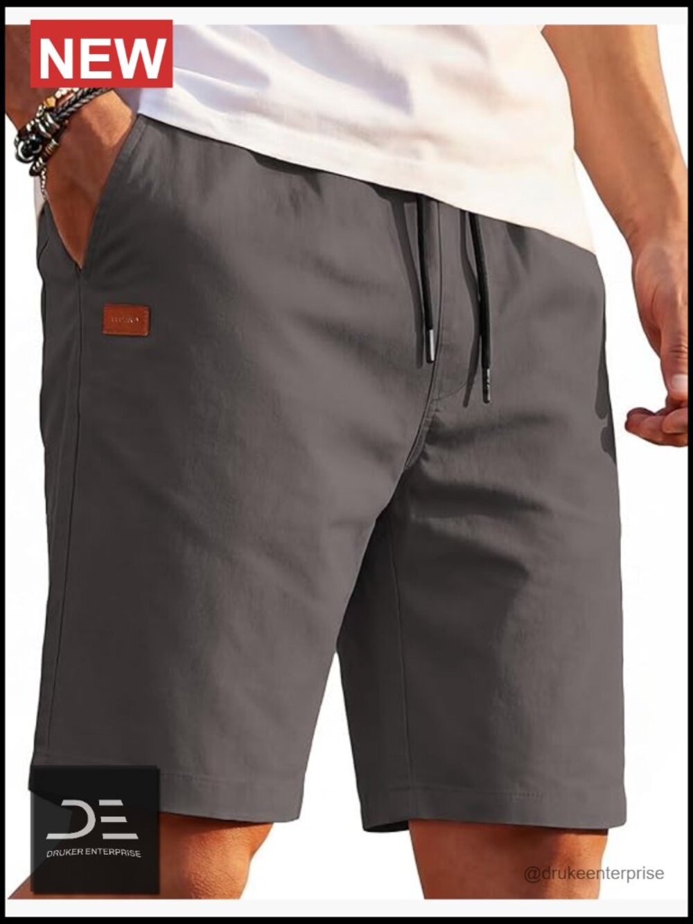 Men's Cotton Drawstring Elastic Waist 9'' Flat Front Shorts